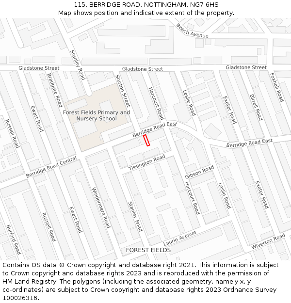 115, BERRIDGE ROAD, NOTTINGHAM, NG7 6HS: Location map and indicative extent of plot