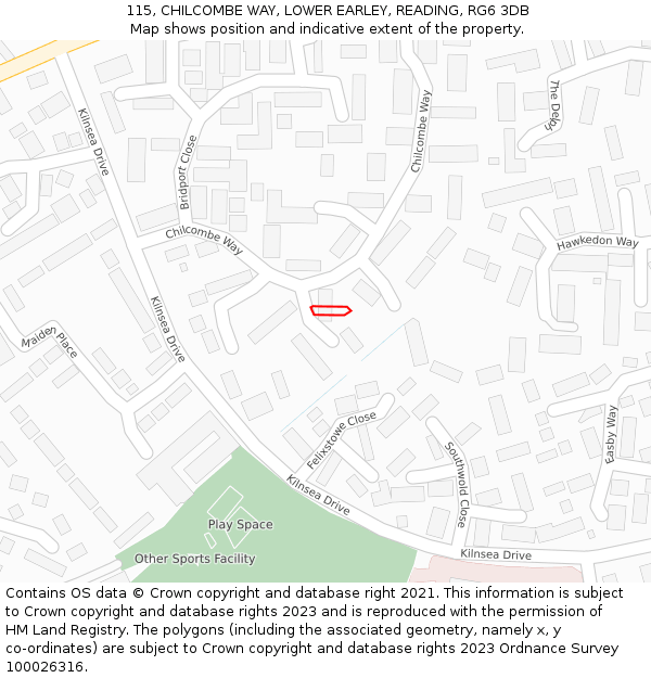 115, CHILCOMBE WAY, LOWER EARLEY, READING, RG6 3DB: Location map and indicative extent of plot