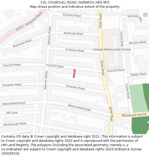 115, CHURCHILL ROAD, NORWICH, NR3 4PZ: Location map and indicative extent of plot