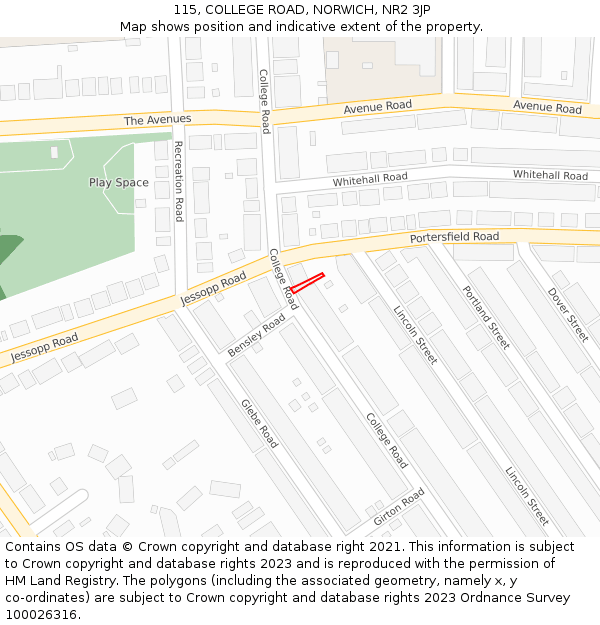 115, COLLEGE ROAD, NORWICH, NR2 3JP: Location map and indicative extent of plot