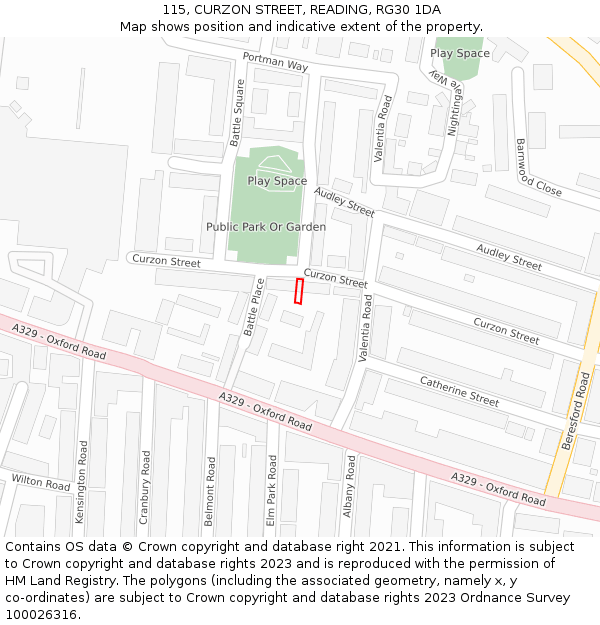 115, CURZON STREET, READING, RG30 1DA: Location map and indicative extent of plot