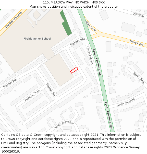 115, MEADOW WAY, NORWICH, NR6 6XX: Location map and indicative extent of plot