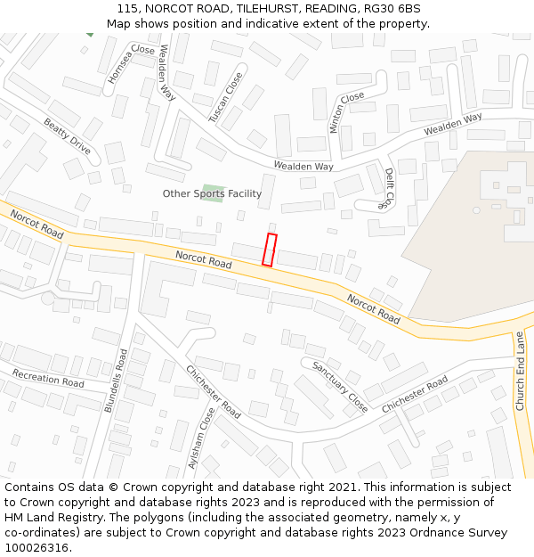 115, NORCOT ROAD, TILEHURST, READING, RG30 6BS: Location map and indicative extent of plot