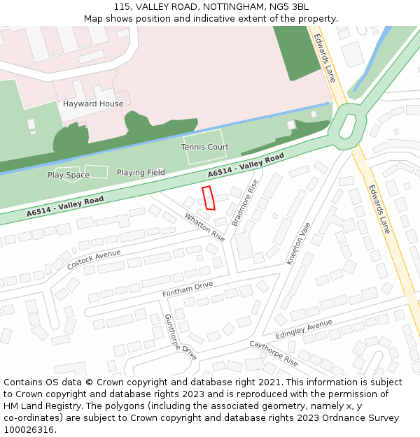 115, VALLEY ROAD, NOTTINGHAM, NG5 3BL: Location map and indicative extent of plot