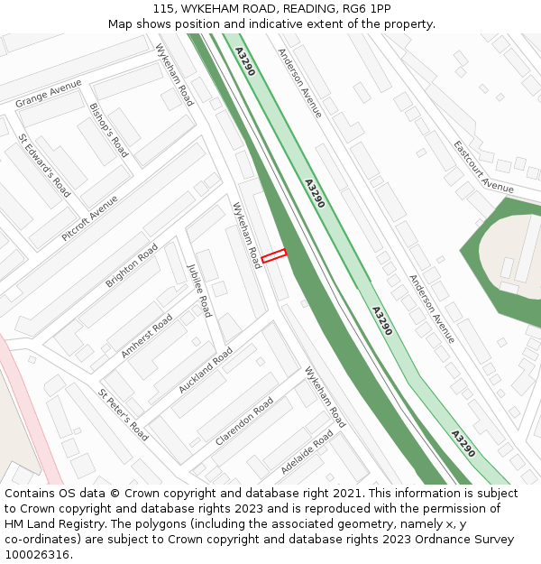 115, WYKEHAM ROAD, READING, RG6 1PP: Location map and indicative extent of plot