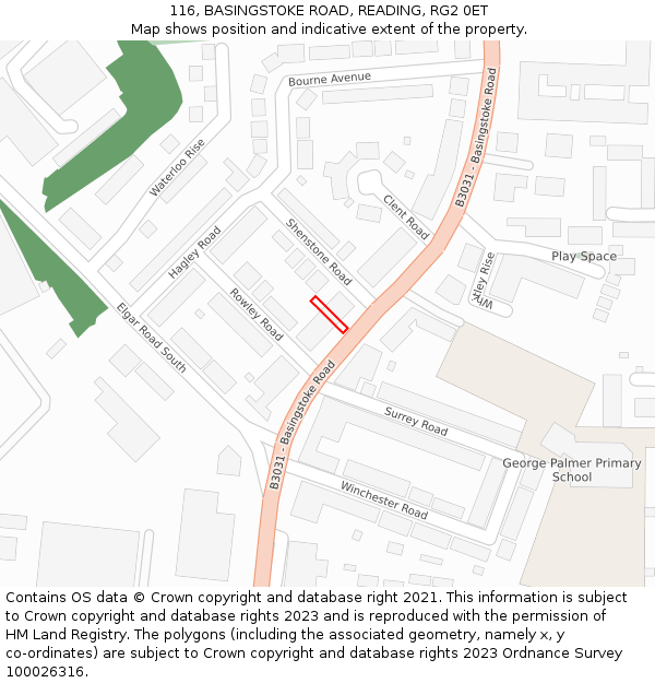 116, BASINGSTOKE ROAD, READING, RG2 0ET: Location map and indicative extent of plot