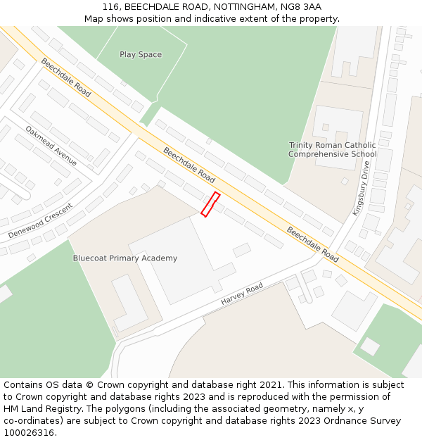 116, BEECHDALE ROAD, NOTTINGHAM, NG8 3AA: Location map and indicative extent of plot