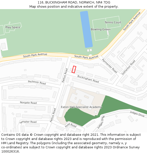 116, BUCKINGHAM ROAD, NORWICH, NR4 7DG: Location map and indicative extent of plot
