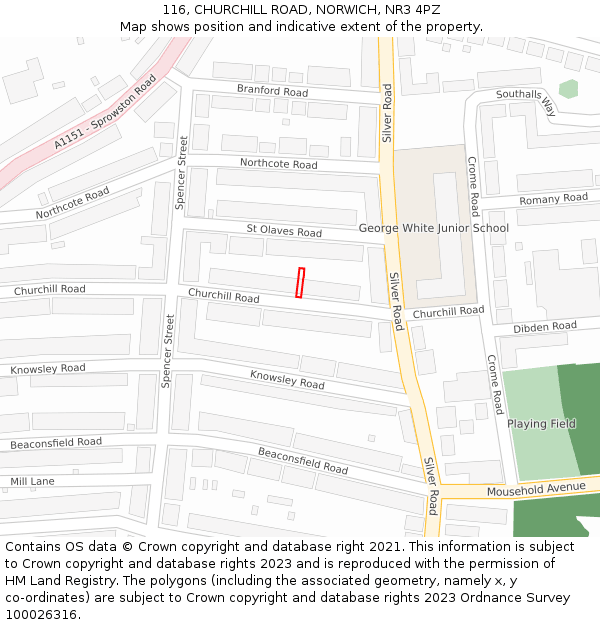 116, CHURCHILL ROAD, NORWICH, NR3 4PZ: Location map and indicative extent of plot