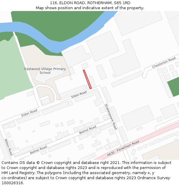 116, ELDON ROAD, ROTHERHAM, S65 1RD: Location map and indicative extent of plot