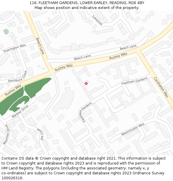 116, FLEETHAM GARDENS, LOWER EARLEY, READING, RG6 4BY: Location map and indicative extent of plot