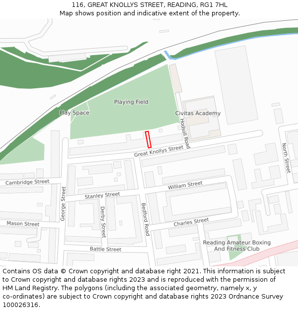 116, GREAT KNOLLYS STREET, READING, RG1 7HL: Location map and indicative extent of plot