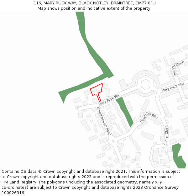 116, MARY RUCK WAY, BLACK NOTLEY, BRAINTREE, CM77 8FU: Location map and indicative extent of plot