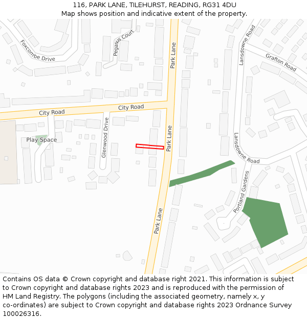 116, PARK LANE, TILEHURST, READING, RG31 4DU: Location map and indicative extent of plot