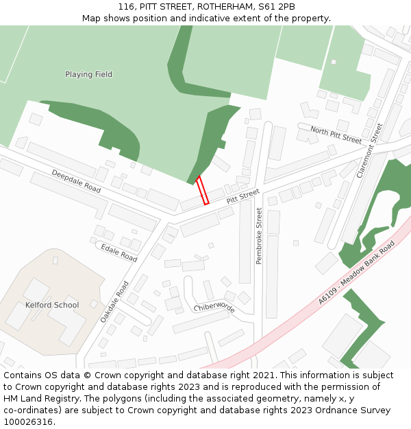 116, PITT STREET, ROTHERHAM, S61 2PB: Location map and indicative extent of plot