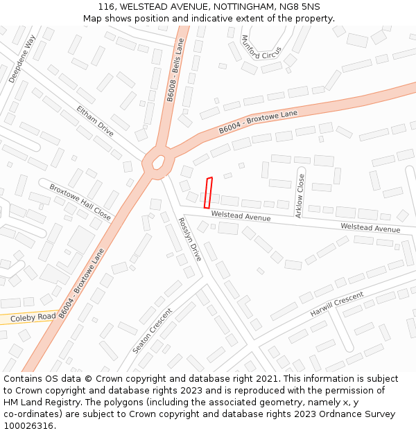116, WELSTEAD AVENUE, NOTTINGHAM, NG8 5NS: Location map and indicative extent of plot