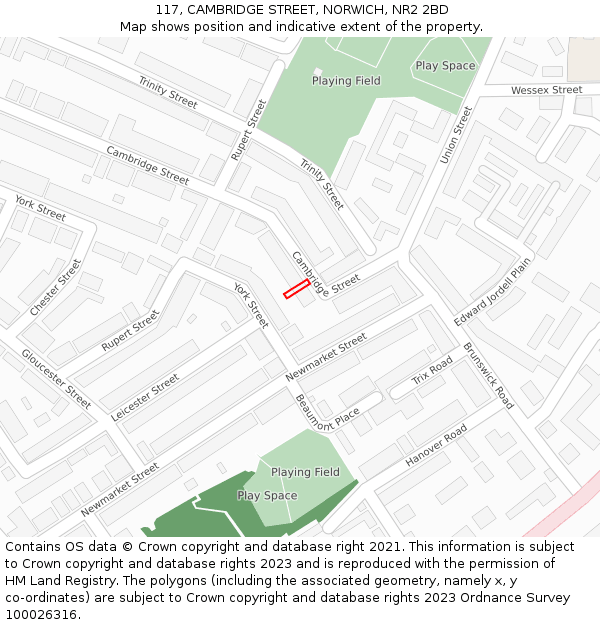 117, CAMBRIDGE STREET, NORWICH, NR2 2BD: Location map and indicative extent of plot