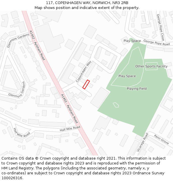 117, COPENHAGEN WAY, NORWICH, NR3 2RB: Location map and indicative extent of plot