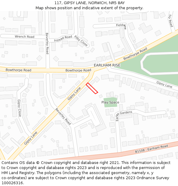 117, GIPSY LANE, NORWICH, NR5 8AY: Location map and indicative extent of plot