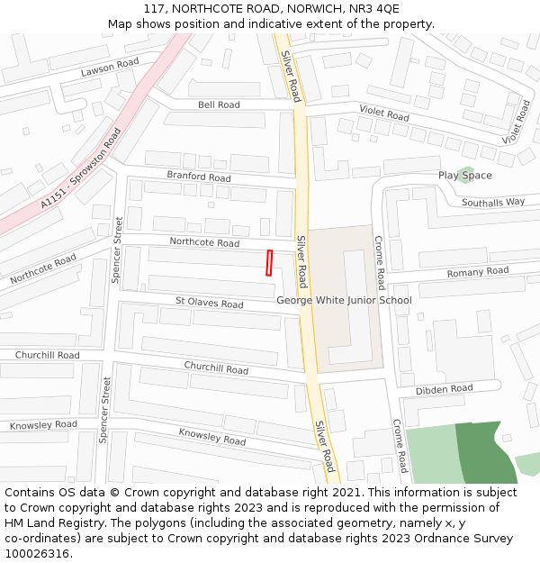 117, NORTHCOTE ROAD, NORWICH, NR3 4QE: Location map and indicative extent of plot