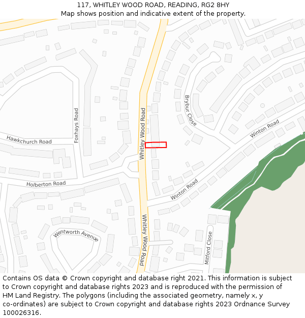 117, WHITLEY WOOD ROAD, READING, RG2 8HY: Location map and indicative extent of plot