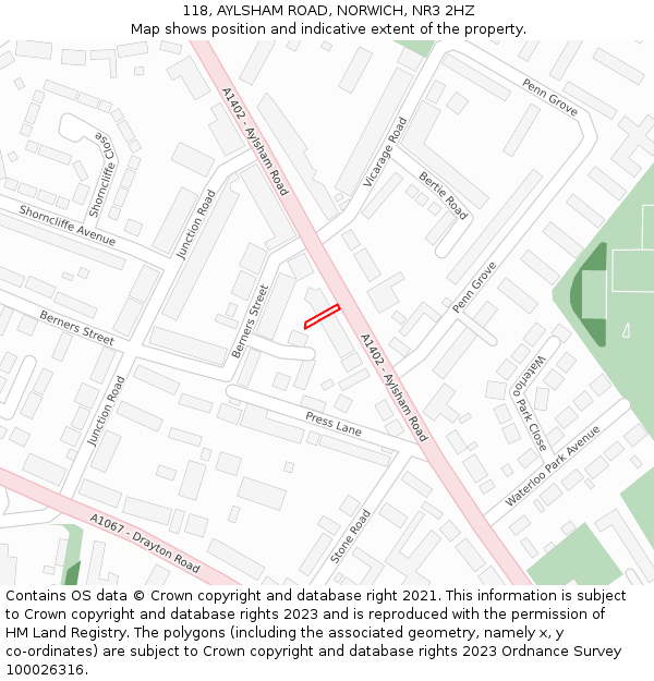 118, AYLSHAM ROAD, NORWICH, NR3 2HZ: Location map and indicative extent of plot