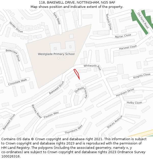 118, BAKEWELL DRIVE, NOTTINGHAM, NG5 9AF: Location map and indicative extent of plot
