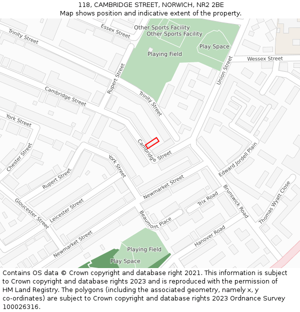118, CAMBRIDGE STREET, NORWICH, NR2 2BE: Location map and indicative extent of plot