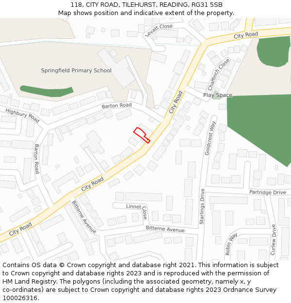 118, CITY ROAD, TILEHURST, READING, RG31 5SB: Location map and indicative extent of plot