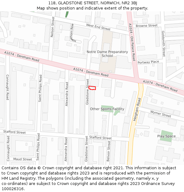 118, GLADSTONE STREET, NORWICH, NR2 3BJ: Location map and indicative extent of plot