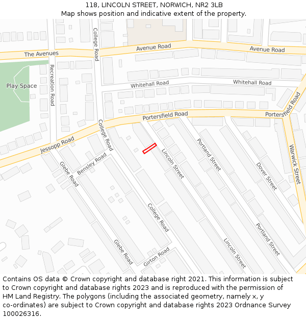 118, LINCOLN STREET, NORWICH, NR2 3LB: Location map and indicative extent of plot