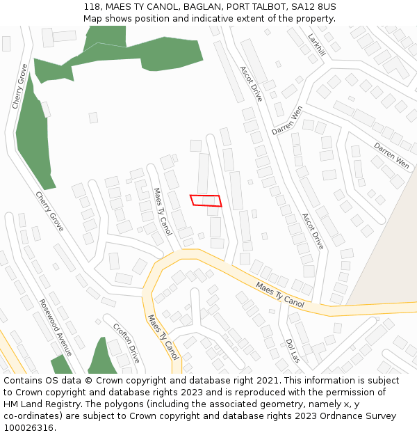 118, MAES TY CANOL, BAGLAN, PORT TALBOT, SA12 8US: Location map and indicative extent of plot