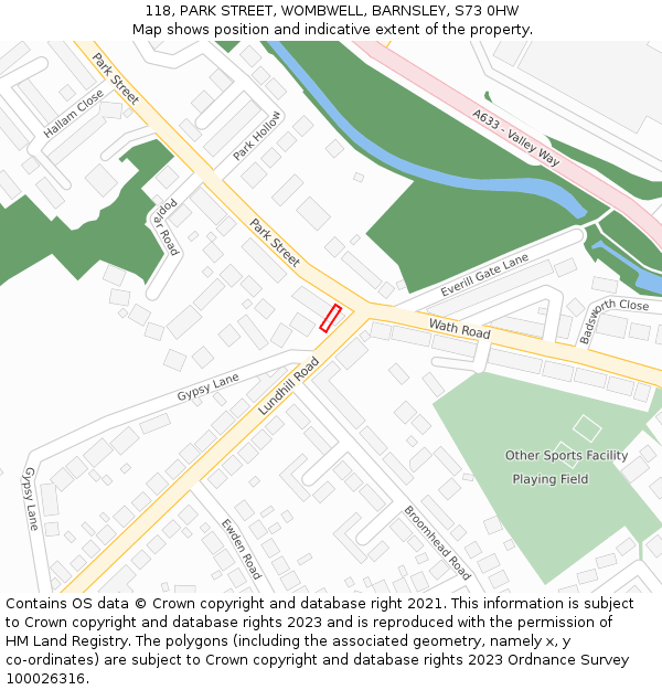 118, PARK STREET, WOMBWELL, BARNSLEY, S73 0HW: Location map and indicative extent of plot