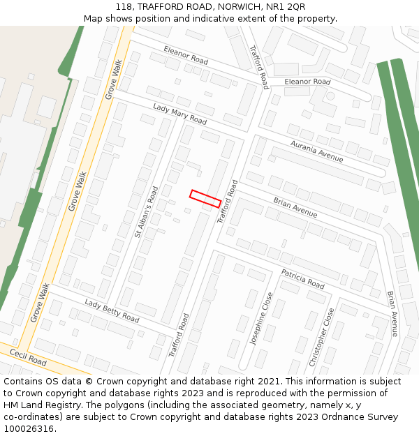 118, TRAFFORD ROAD, NORWICH, NR1 2QR: Location map and indicative extent of plot