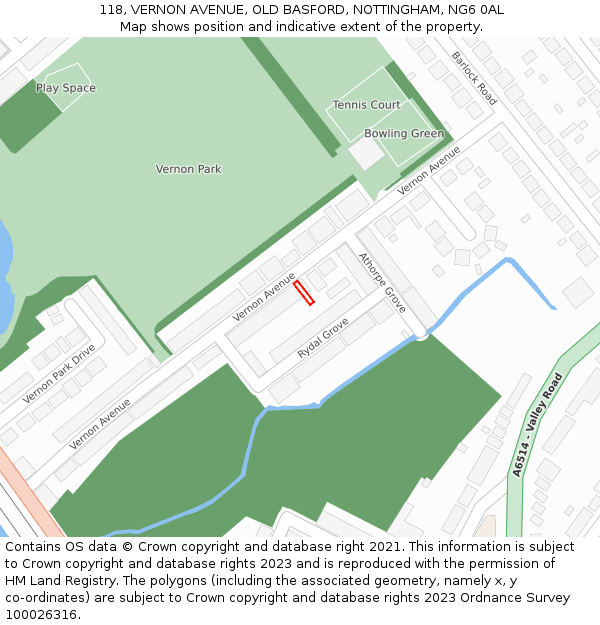 118, VERNON AVENUE, OLD BASFORD, NOTTINGHAM, NG6 0AL: Location map and indicative extent of plot