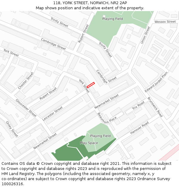 118, YORK STREET, NORWICH, NR2 2AP: Location map and indicative extent of plot