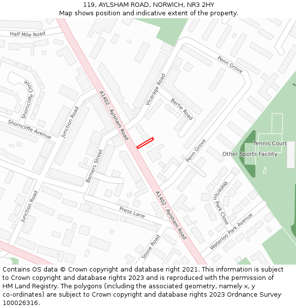 119, AYLSHAM ROAD, NORWICH, NR3 2HY: Location map and indicative extent of plot