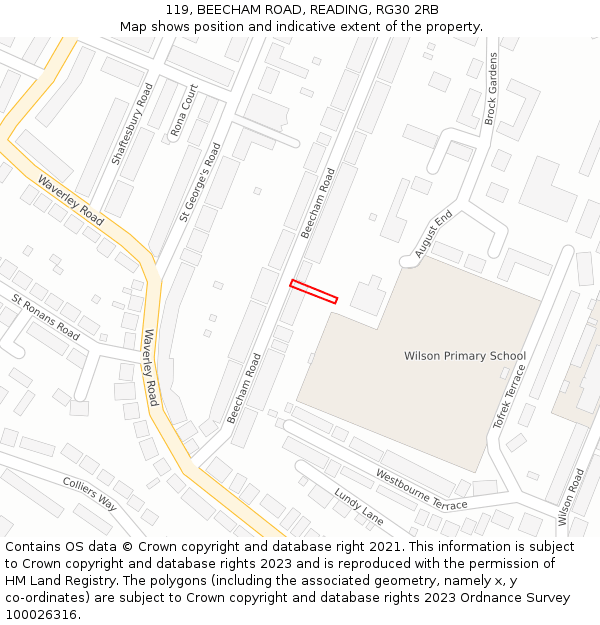 119, BEECHAM ROAD, READING, RG30 2RB: Location map and indicative extent of plot