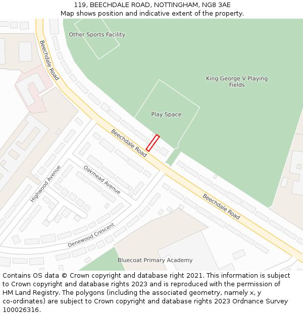 119, BEECHDALE ROAD, NOTTINGHAM, NG8 3AE: Location map and indicative extent of plot