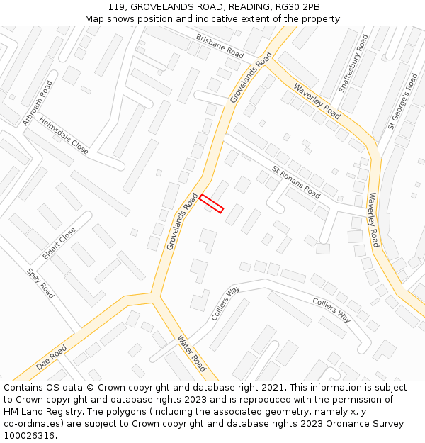 119, GROVELANDS ROAD, READING, RG30 2PB: Location map and indicative extent of plot