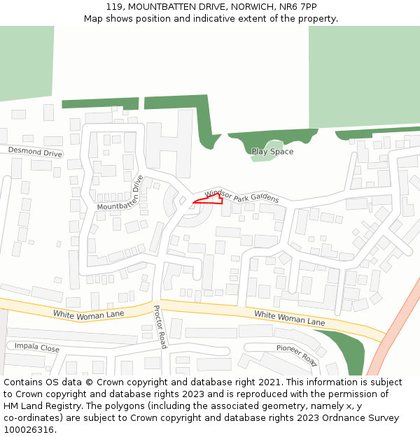 119, MOUNTBATTEN DRIVE, NORWICH, NR6 7PP: Location map and indicative extent of plot