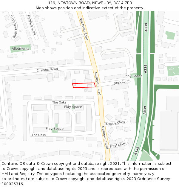 119, NEWTOWN ROAD, NEWBURY, RG14 7ER: Location map and indicative extent of plot
