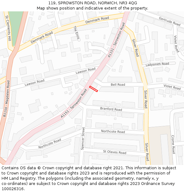 119, SPROWSTON ROAD, NORWICH, NR3 4QG: Location map and indicative extent of plot