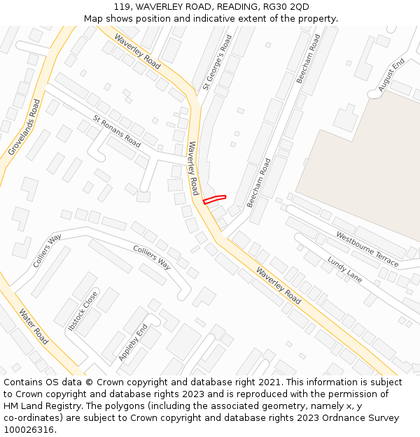 119, WAVERLEY ROAD, READING, RG30 2QD: Location map and indicative extent of plot
