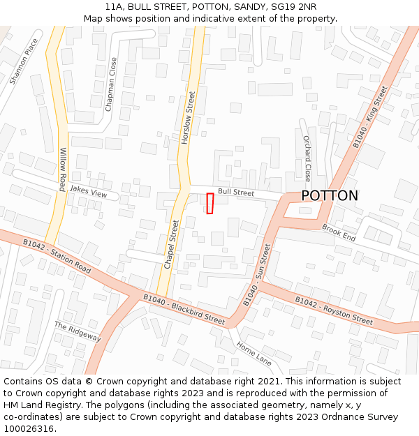 11A, BULL STREET, POTTON, SANDY, SG19 2NR: Location map and indicative extent of plot