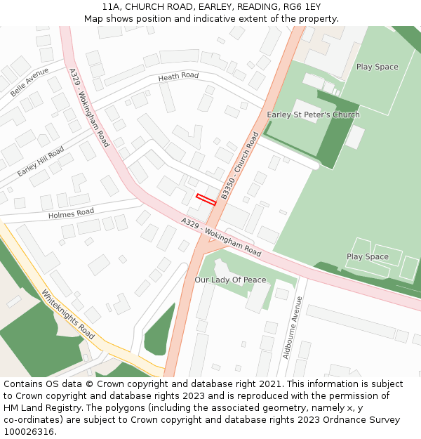 11A, CHURCH ROAD, EARLEY, READING, RG6 1EY: Location map and indicative extent of plot