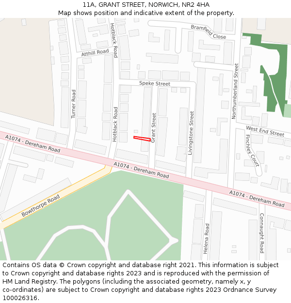 11A, GRANT STREET, NORWICH, NR2 4HA: Location map and indicative extent of plot