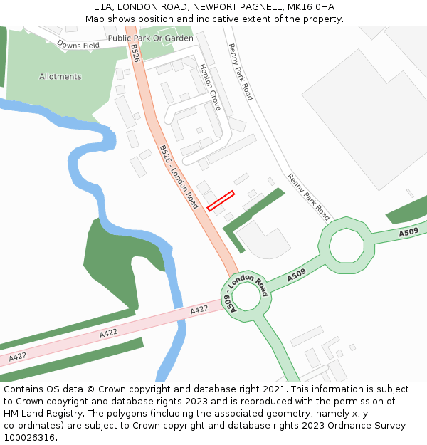 11A, LONDON ROAD, NEWPORT PAGNELL, MK16 0HA: Location map and indicative extent of plot