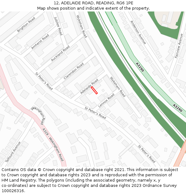 12, ADELAIDE ROAD, READING, RG6 1PE: Location map and indicative extent of plot