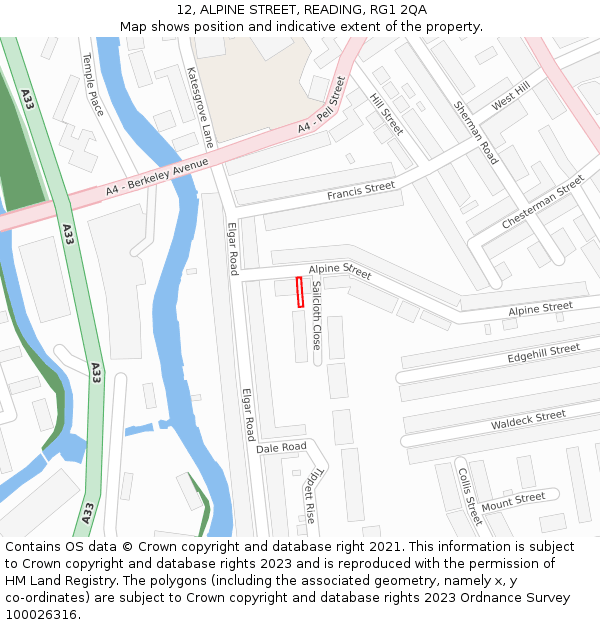 12, ALPINE STREET, READING, RG1 2QA: Location map and indicative extent of plot